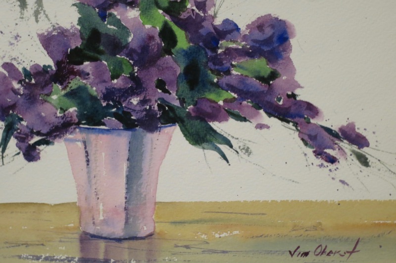 floral, still life, flower, lavender, purple, vase, oberst, watercolor, painting